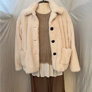 Paper Crane Cream Faux Fur Teddy Jacket Coat Women’s Large